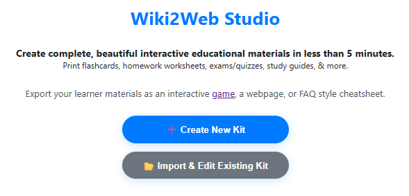 Edit and Print Materials from this study in the wiki2web studio